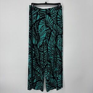 Chicos Cropped Flare Stretch Pants Blue Black Tropical Womens Size Small Boho